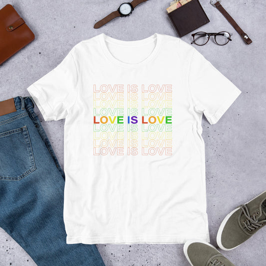 Love is Love Repeated Rainbow Unisex t-shirt